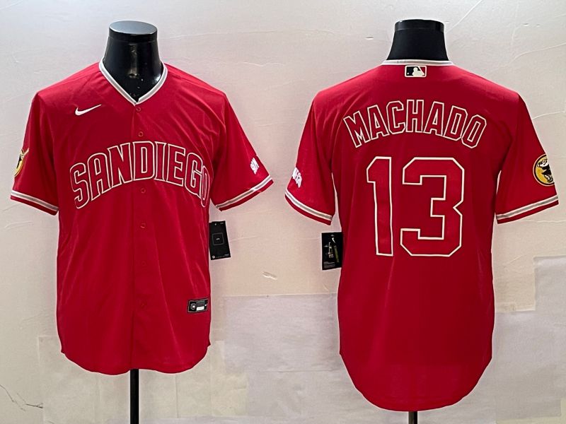 Men San Diego Padres 13 Machado Red Jointly Name Game Nike 2025 MLB Jersey style 1